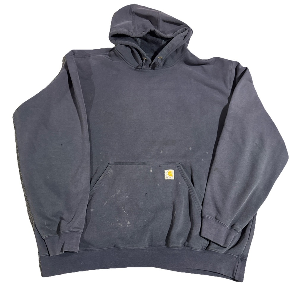 CARHARTT Original Fit BLUE Hoodie Sweatshirt 2XL TALL Distressed - Picture 1 of 8